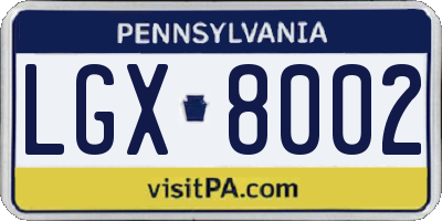 PA license plate LGX8002