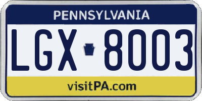 PA license plate LGX8003