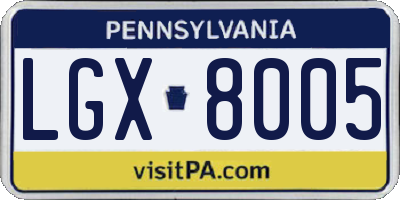 PA license plate LGX8005