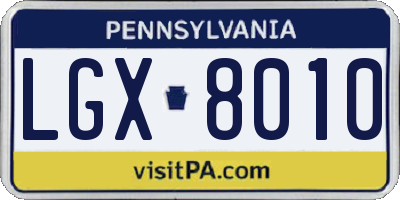 PA license plate LGX8010