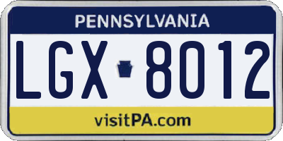 PA license plate LGX8012