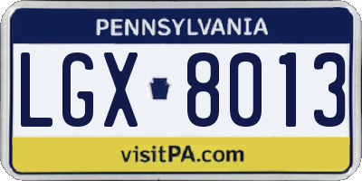 PA license plate LGX8013