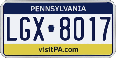 PA license plate LGX8017