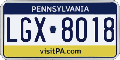 PA license plate LGX8018