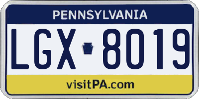PA license plate LGX8019