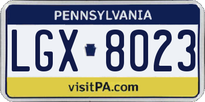 PA license plate LGX8023