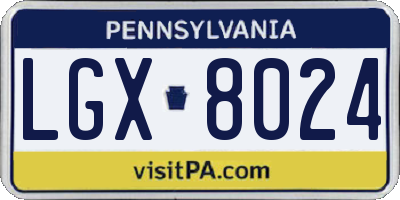 PA license plate LGX8024