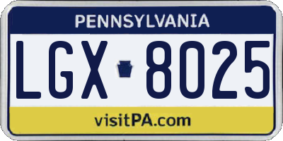 PA license plate LGX8025