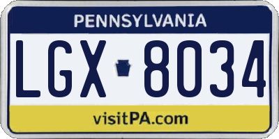 PA license plate LGX8034