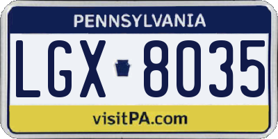 PA license plate LGX8035