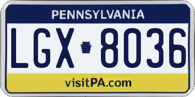 PA license plate LGX8036