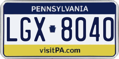 PA license plate LGX8040