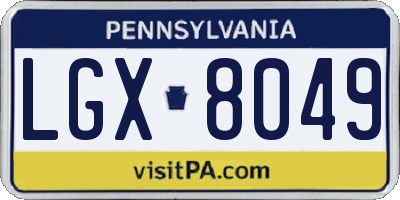 PA license plate LGX8049