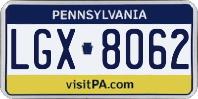 PA license plate LGX8062
