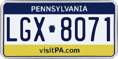 PA license plate LGX8071