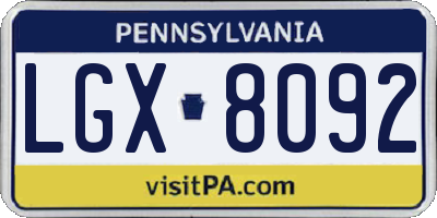 PA license plate LGX8092