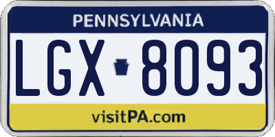 PA license plate LGX8093