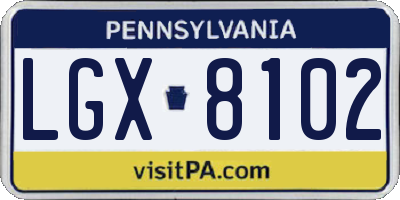 PA license plate LGX8102