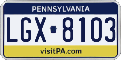 PA license plate LGX8103