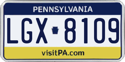 PA license plate LGX8109
