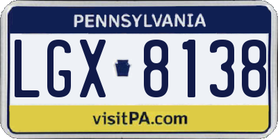 PA license plate LGX8138