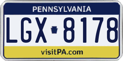 PA license plate LGX8178