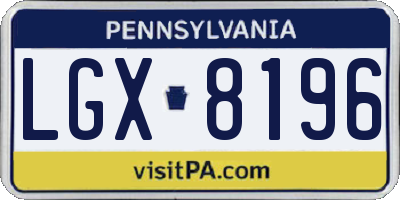 PA license plate LGX8196