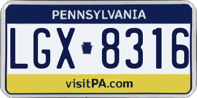 PA license plate LGX8316