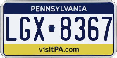 PA license plate LGX8367