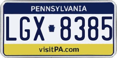 PA license plate LGX8385