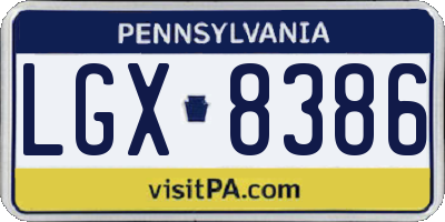 PA license plate LGX8386