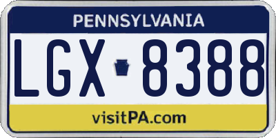 PA license plate LGX8388