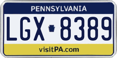PA license plate LGX8389