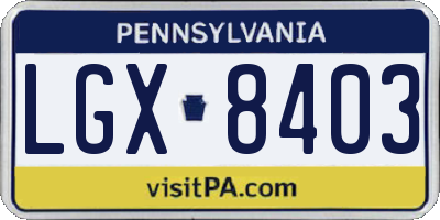 PA license plate LGX8403