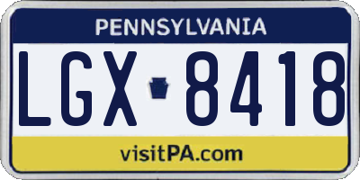 PA license plate LGX8418