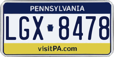 PA license plate LGX8478