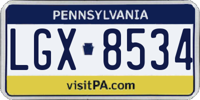 PA license plate LGX8534