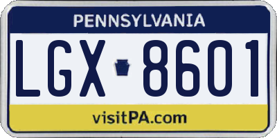 PA license plate LGX8601