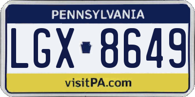PA license plate LGX8649