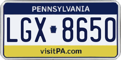 PA license plate LGX8650