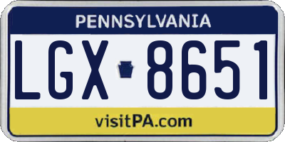 PA license plate LGX8651