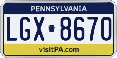 PA license plate LGX8670