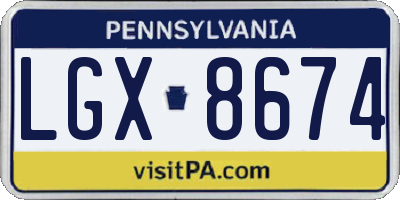 PA license plate LGX8674