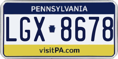 PA license plate LGX8678
