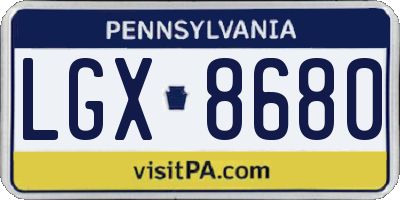 PA license plate LGX8680