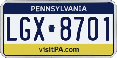 PA license plate LGX8701