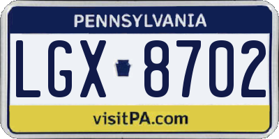 PA license plate LGX8702