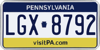 PA license plate LGX8792