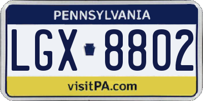 PA license plate LGX8802