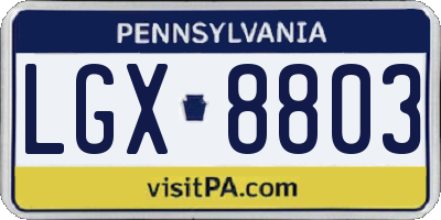 PA license plate LGX8803